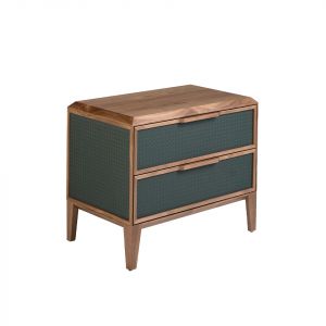 Table De Chevet En Pvc Vert Foncé Et Noyer