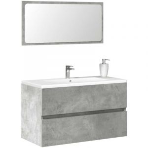 VidaXL Armoire de bain avec miroir gris b&eacute;ton bois d'ing&eacute;nierie