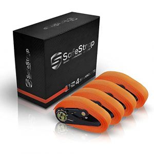 SafeStrap - Capacité de 1600 kg - Sangles à cliquet de 4 m de Long - Lot de 4 - Extrêmement Robustes conformes à en 12195-2 - Orange