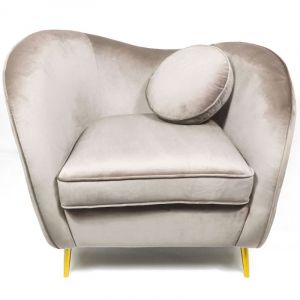 Image de Menzzo Fauteuil Altess Velours Taupe pieds Métal Or