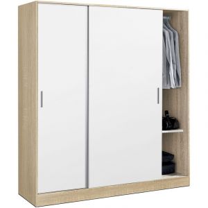 Pegane Armoire / placard de rangement de 2 portes coulissantes coloris Chêne Cambrian /blanc - longueur 182 x profondeur 56 x h