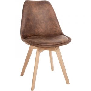 D&eacute;coshop26 Chaise de salle &agrave; manger x1 design scandinave en plastique et pvc marron et pieds en bois clair 100002296