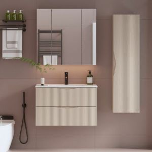 Ensemble meuble simple vasque encastrée 80cm et colonne Tao Cachemire