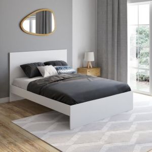 Idmarket Lit double OMAHA avec tête de lit et sommier 140 x 190 cm blanc - Blanc