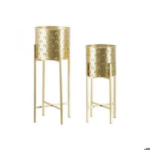 Set de 2 cache-pot en métal doré Ø 21x52-19x42 cm