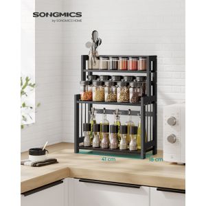 Image de Songmics Étagère à Épices, Étagère de Rangement à 3 Niveaux, Organisateur de Bureau, Cadre en Bambou, pour Cuisine, Salle à Manger, Bureau, Noir Boisé et Noir OFS047B02