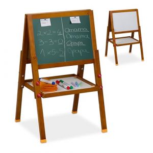 Relaxdays Reladays Tableau Blanc et Noir pour Votre Enfant, magnétique, réglable en Hauteur, 65-77 x 39 x 44,5 cm, Marron