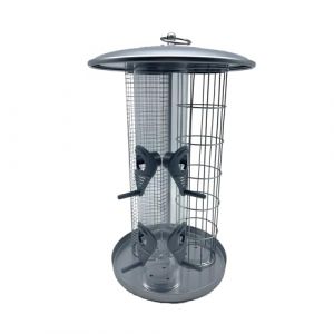 Relaxdays Mangeoire pour Oiseaux, Distributeur 3 en 1 pour graines, Boules de Graisse et cacahuètes, Fer, Argent