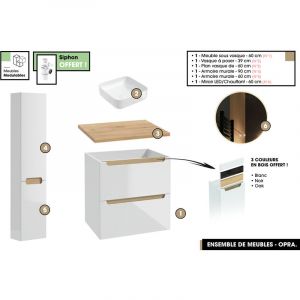 Ensemble complet de salle de bain - Meuble - Plan - Armoires - Miroir - Vasque à poser avec Siphon OFFERT OPRA 60 x 60 x 45 cm