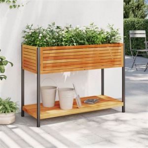 VidaXL Jardinière et étagère 110x45x80cm bois massif d'acacia et acier, jardinière d'extérieur, bac à fleurs, bac à pommes de terre
