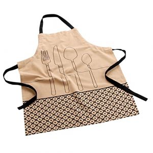 Douceur d'int&eacute;rieur, Tablier (60 x 84 Cm) Cuisiline Beige, Coton Recycl&eacute; Imprim&eacute;