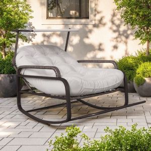 Fauteuil &agrave; Bascule - Rocking Chair - Parasol R&eacute;tractable - Dossier R&eacute;glable - Poches de Rangement