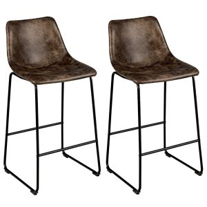 Coast Set of 2 Bar Stools - Tabourets de bar en bois avec dossier et pieds en métal - Hauteur d'assise 75 cm - Marron - 49x47x102 cm
