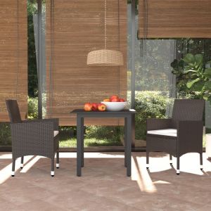 Image de VidaXL Meubles à dîner de jardin et coussins 3 pcs Poly rotin Marron