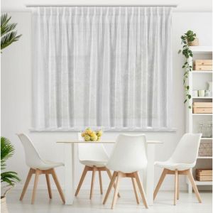 Image de Eurofirany Belissa Rideau Blanc Transparent avec Structure de Pluie Verticale et Bande pliss&eacute;e Convient &eacute;galement pour Rail de Plafond/Tringle &agrave; Rideaux - 1 pi&egrave;ce, Simple, l&eacute;ger, Classique et &eacute;l&eacute;gant