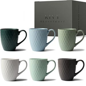 KIVY Lot de 6 Tasses &agrave; Caf&eacute; 400 ml - Tasse Caf&eacute; de Haute Qualit&eacute; avec Grande Anse - Tasse Th&eacute; - Grand Mug Caf&eacute; - Mugs et Tasses &agrave;