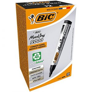 Bic Marking 2000 ECOlutions Marqueurs Permanents à Pointe Conique Moyenne - Pour Carton, Plastique, Bois, Métal - Noir, Boîte de 12