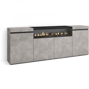 Skraut Home - Buffet salon et cuisine, Meuble de Rangement, Commode, 200x75x35cm, 4 Portes, Ciment, RF2286