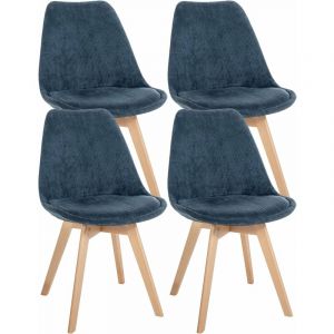 Lot de 4 chaises de salle à manger style scandinave en velours côtele bleu fonce