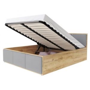 Lit Panama T 140x190 + coffre - Sommier inclus Ch&ecirc;ne - gris clair