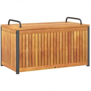VidaXL Boîte à coussins d'extérieur bois d'acacia solide et acier, conteneur à coussins, boîte de rangement, boîte à coussins d'extérieur