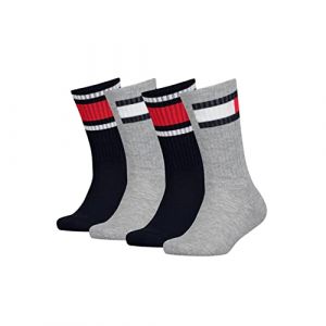 Tommy Hilfiger Crew Chaussettes, Gris/Bleu Marine, 35/38 (Lot de 4) Enfant Unisexe