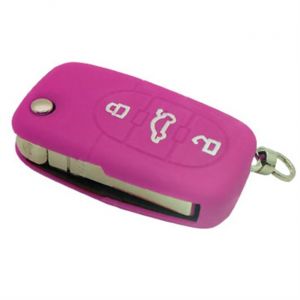 Coque silicone clé voiture rose à 3 boutons Audi