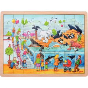 Goki Puzzle à cadre en bois de 48 pièces une journée au Zoo