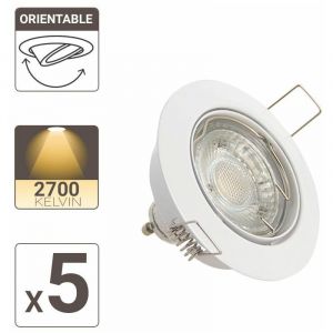 Image de Xanlite Lot de 5 spots encastrés Orientables - lumière chaude - ampoule LED GU10 incluses - PACK5SP50AB