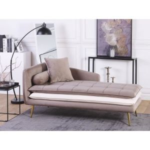 Image de Beliani Chaise longue en tissu marron clair / blanc et pieds dorés GONESSE