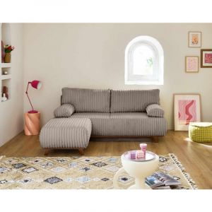 Cristal - canapé 3 places - convertible avec coffre et pouf - en velours côtelé grosses côtes - Taupe