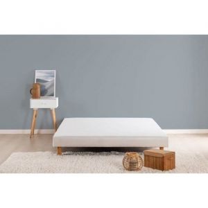 Deko Dream Sommier tapissier 140 x 190 cm blanc en pin massif, 12 lattes, H13 cm