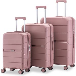 Image de Sc SKYCASES Urban Adventurer - Ensemble de valises - 3 pièces - Serrure à chiffres - 232L - Roues pivotantes - Valise de voyage avec serrure de valise - Légère - Rose