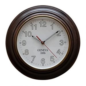 Chehoma - Horloge Murale en Bois de manguier foncé - avec Chiffres Arabes - Bois et Verre - Design rétro Classique et élégant - pour Cuisine, Salon ou Chambre - diamètre 28,3 cm