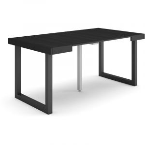 Table console extensible, Console meuble, 160, Pour 8 personnes, Pieds bois massif, Style moderne, Noirs - Skraut Home