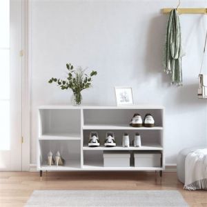 VidaXL Armoire à Chaussures, Étagère à Chaussures avec Pieds, Placard à Chaussures avec 5 Compartiments, Industriel, Blanc Brillant Bois ingénierie