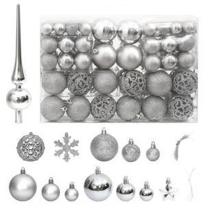 VidaXL Ensemble de boules de Noël 111 pièces argenté polystyrène, boule de sapin de Noël, décoration de Noël à suspendre, décoration de Noël
