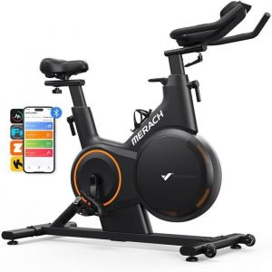 Vélo D'appartement Merach ¿ Résistance Magnétique À 16 Niveaux, Inclinaison Automatique ± 6%, Écran Led, Bluetooth, Compatible App, Charge Maximale 160 Kg, Silencieux