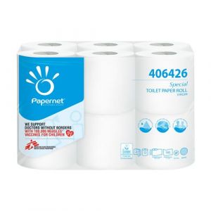 Papernet Simplify 406426L Papier hygi&eacute;nique en Carbone Neutre, 12 Rouleaux en Pure Cellulose de 18,15 m chacun, 2 voiles, 165 d&eacute;chirures de 9,5 x 11 cm