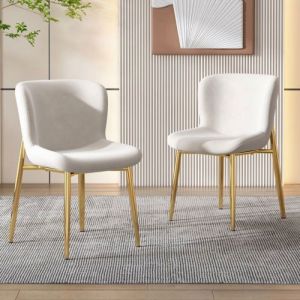 Oem Chaise Salle &agrave; Manger - Lot de 2 - Velours Beige - Pieds en M&eacute;tal - Luxe &Eacute;l&eacute;gant