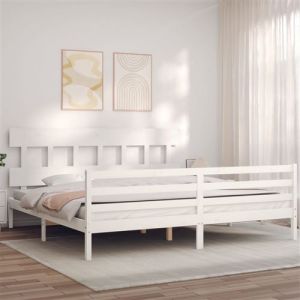 VidaXL Cadre de lit avec tête de lit blanc 200x200 cm bois massif