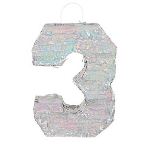 Boland Chiffres Pinata, taille 40 x 28 x 8 cm, chiffre holographique, numéro, argent, Jubilé, Anniversaire, Décoration, Jeu de fête