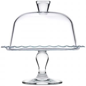 Pasabahçe Présentoir à gâteau sur pied en verre transparent avec cloche