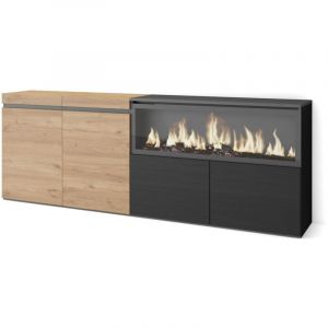 Buffet salon et cuisine, 210, 4 Portes, Cheminée électrique XXL, Beige et noir, RF3221