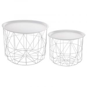 Lot de 2 Tables d'Ap en Métal "Café" 43cm Blanc Prix