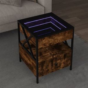 VidaXL Table basse avec LED Infinity ch&ecirc;ne fum&eacute; 40x40x51 cm, table lat&eacute;rale, table de salon, table d'accent, bout de canap&eacute;, table centrale