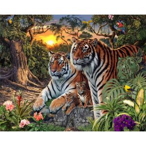 Figured'Art Peinture par Numéro Adulte Famille de Tigre - Activité Manuelle Kit de Loisir Créatif DIY Numéro d'Art Complet - 40x50cm sans châssis en bois