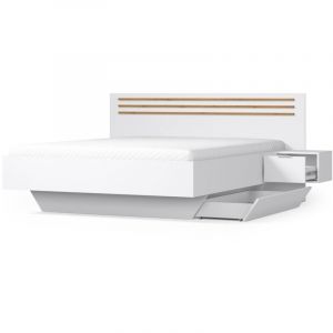 Lit FLORENCE – 180x200 cm – Blanc – Avec deux chevets – Sommier et tiroirs non inclus