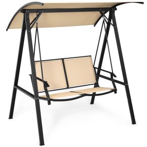 Balançoire de jardin Coast avec auvent - 2 places - Structure métallique - 152 x 112 x 165 cm - Beige