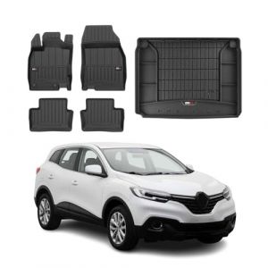 Omac Kit Tapis de Sol et Coffre pour Renault Kadjar 2015-2022 TPE Noir